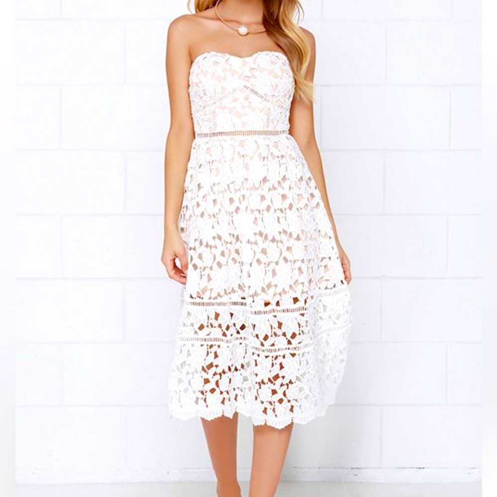 Lulu’s Pinnacle of Prestige Ivory Lace Midi Dress
